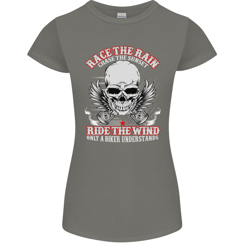 Race the Rain Biker Womens Petite Cut T-Shirt Charcoal