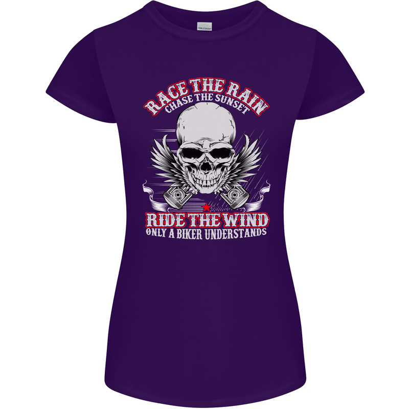 Race the Rain Biker Womens Petite Cut T-Shirt Purple