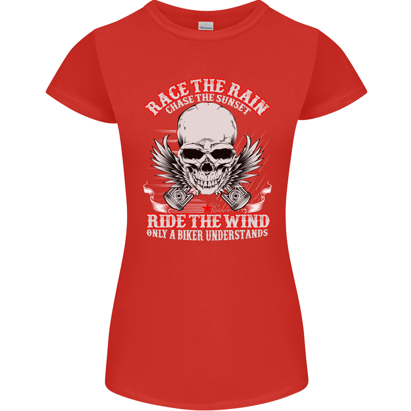 Race the Rain Biker Womens Petite Cut T-Shirt Red