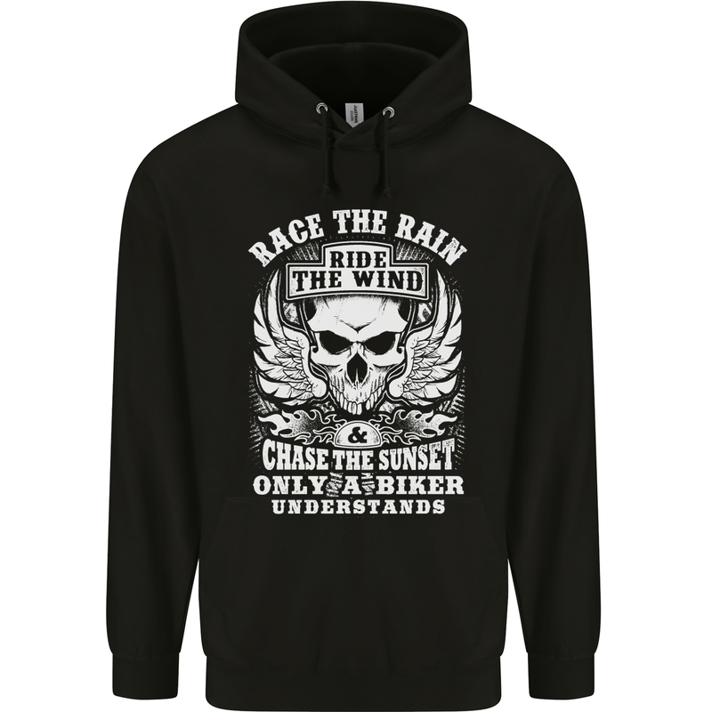 Race the Wind Biker Motorcycle Motorbike Childrens Kids Hoodie Black