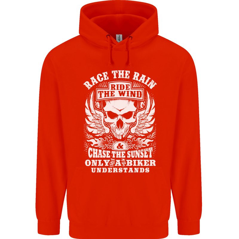 Race the Wind Biker Motorcycle Motorbike Childrens Kids Hoodie Bright Red