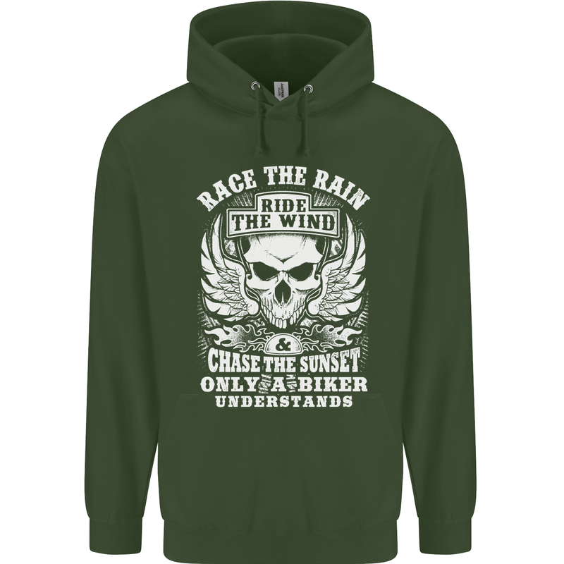 Race the Wind Biker Motorcycle Motorbike Childrens Kids Hoodie Forest Green
