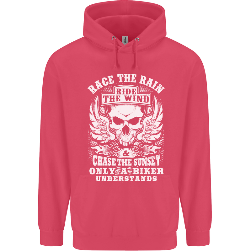 Race the Wind Biker Motorcycle Motorbike Childrens Kids Hoodie Heliconia