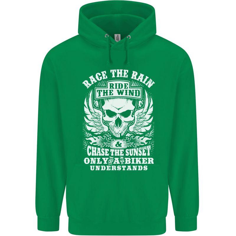 Race the Wind Biker Motorcycle Motorbike Childrens Kids Hoodie Irish Green