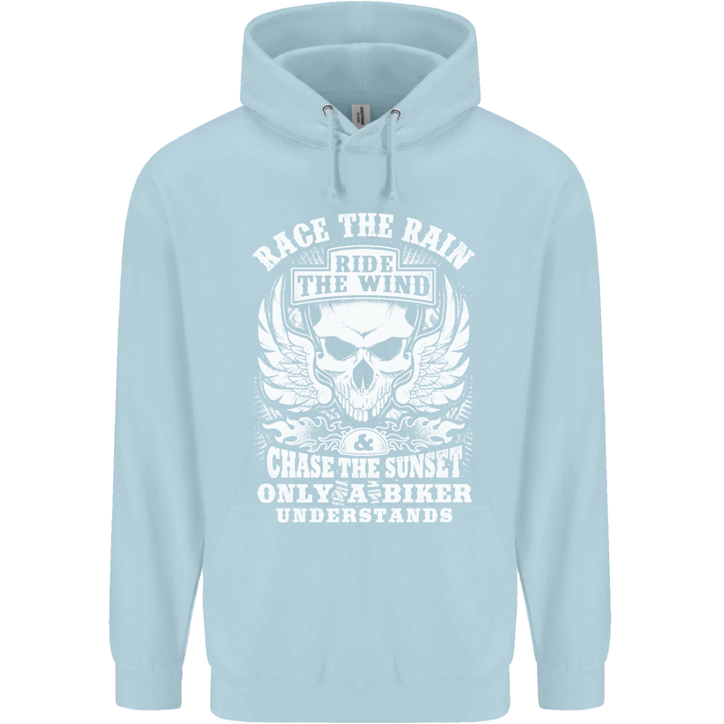 Race the Wind Biker Motorcycle Motorbike Childrens Kids Hoodie Light Blue