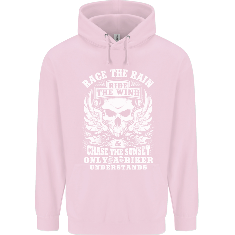 Race the Wind Biker Motorcycle Motorbike Childrens Kids Hoodie Light Pink