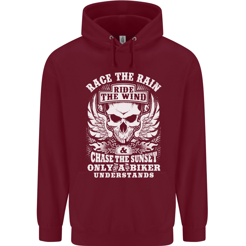 Race the Wind Biker Motorcycle Motorbike Childrens Kids Hoodie Maroon