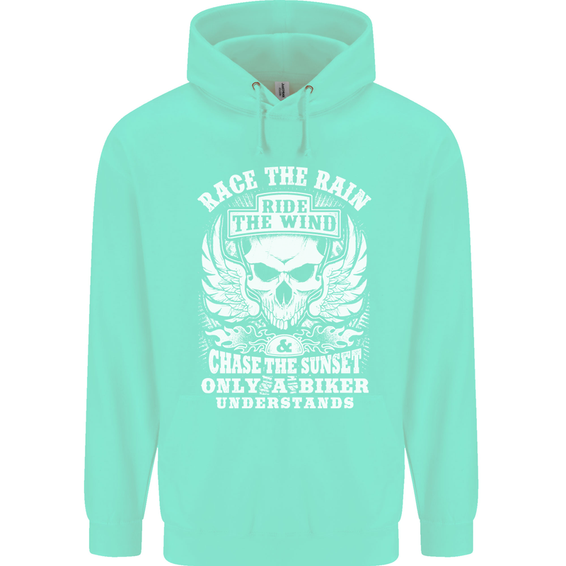 Race the Wind Biker Motorcycle Motorbike Childrens Kids Hoodie Peppermint