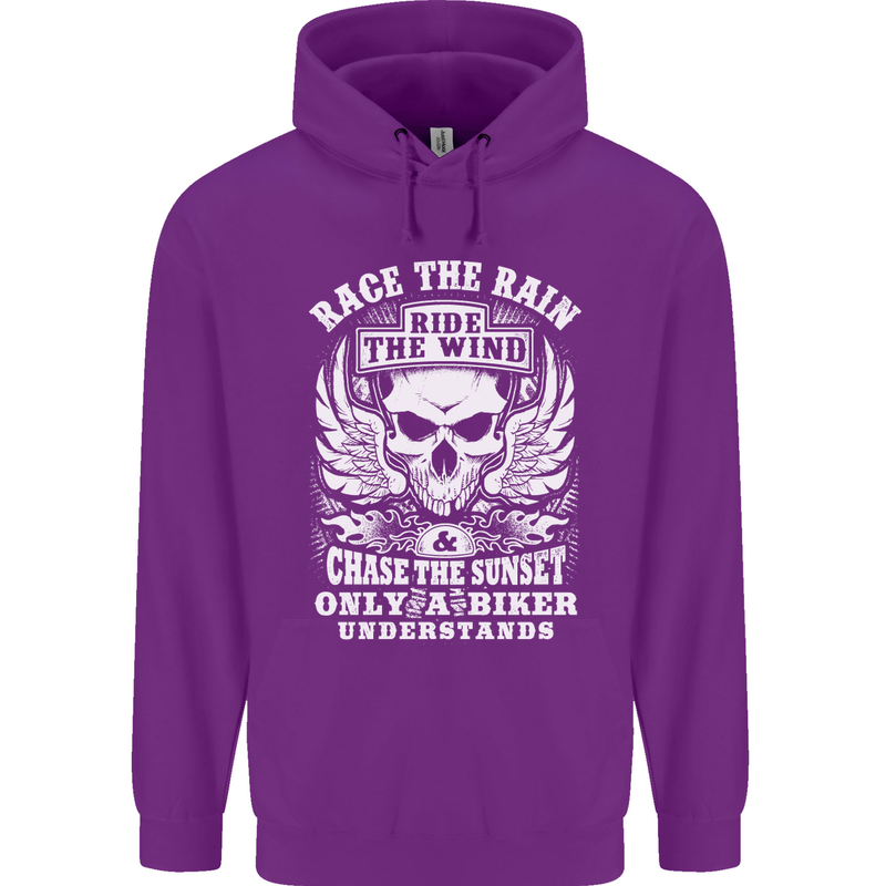 Race the Wind Biker Motorcycle Motorbike Childrens Kids Hoodie Purple