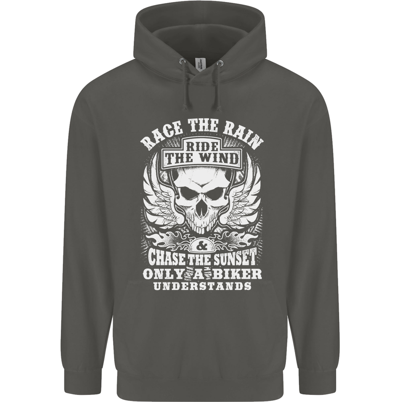 Race the Wind Biker Motorcycle Motorbike Childrens Kids Hoodie Storm Grey