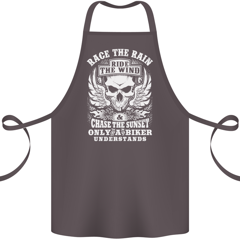 Race the Wind Biker Motorcycle Motorbike Cotton Apron 100% Organic Dark Grey