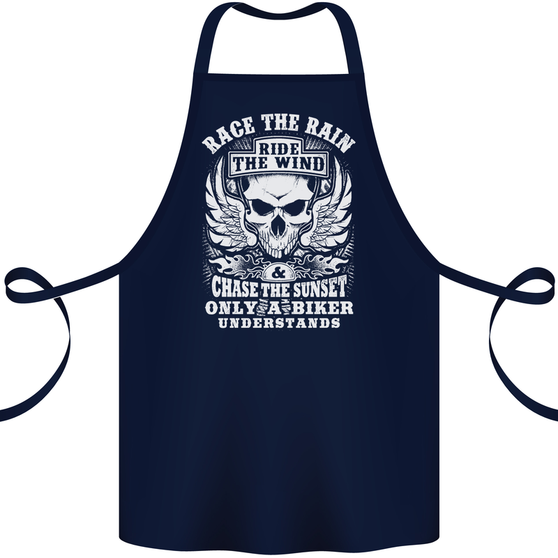 Race the Wind Biker Motorcycle Motorbike Cotton Apron 100% Organic Navy Blue