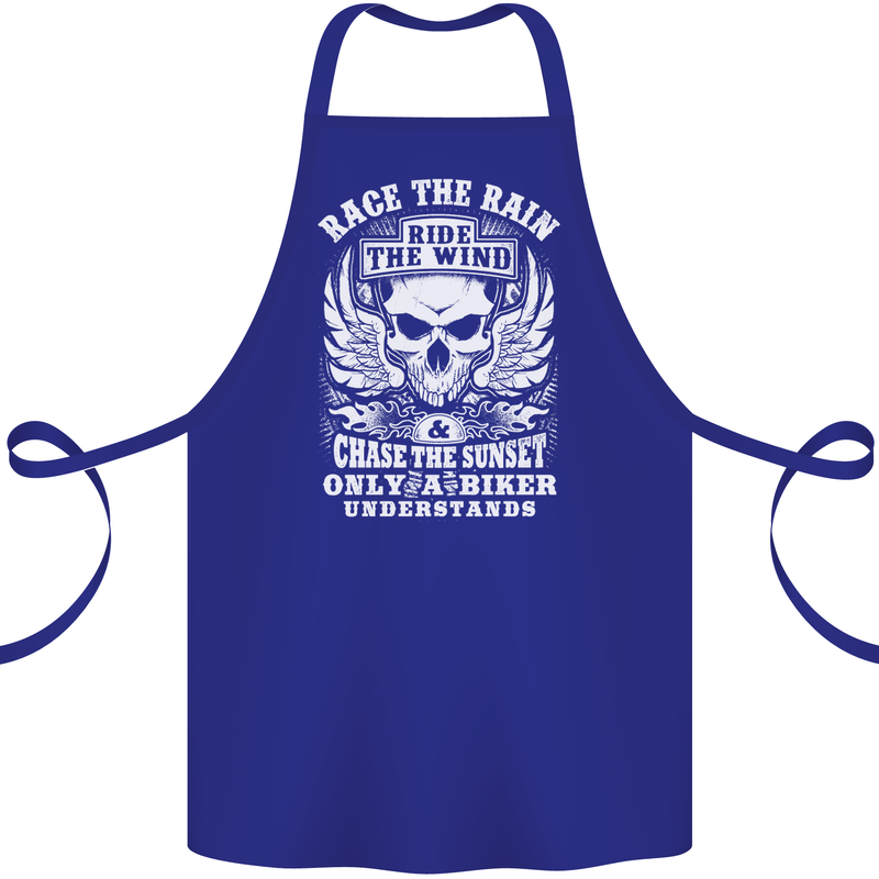 Race the Wind Biker Motorcycle Motorbike Cotton Apron 100% Organic Royal Blue