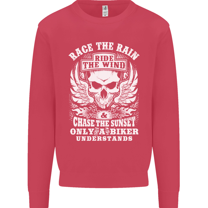 Race the Wind Biker Motorcycle Motorbike Kids Sweatshirt Jumper Heliconia