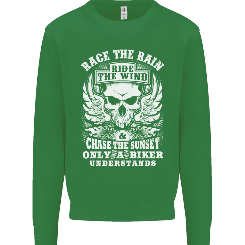 Race the Wind Biker Motorcycle Motorbike Kids Sweatshirt Jumper Irish Green