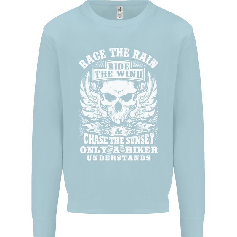 Race the Wind Biker Motorcycle Motorbike Kids Sweatshirt Jumper Light Blue