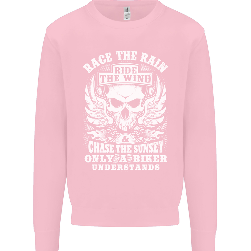 Race the Wind Biker Motorcycle Motorbike Kids Sweatshirt Jumper Light Pink