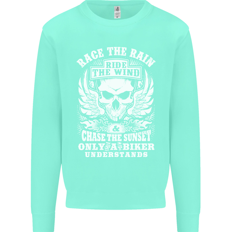 Race the Wind Biker Motorcycle Motorbike Kids Sweatshirt Jumper Peppermint