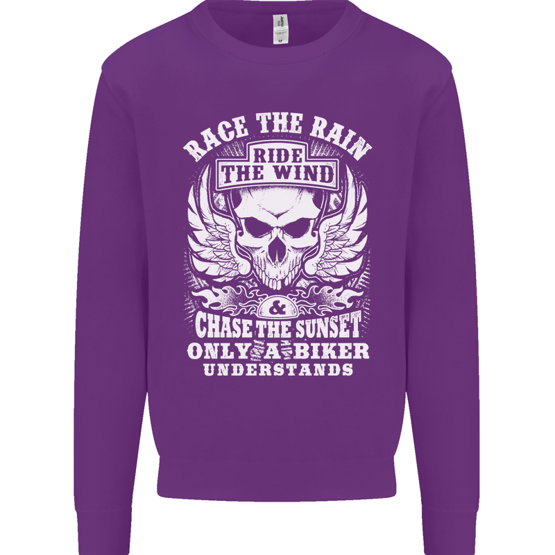 Race the Wind Biker Motorcycle Motorbike Kids Sweatshirt Jumper Purple