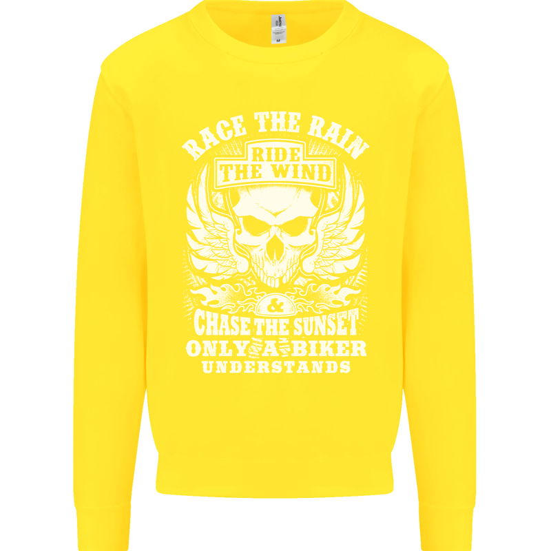 Race the Wind Biker Motorcycle Motorbike Kids Sweatshirt Jumper Yellow