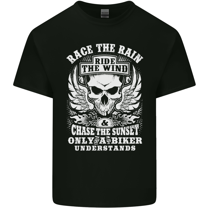 Race the Wind Biker Motorcycle Motorbike Kids T-Shirt Childrens Black