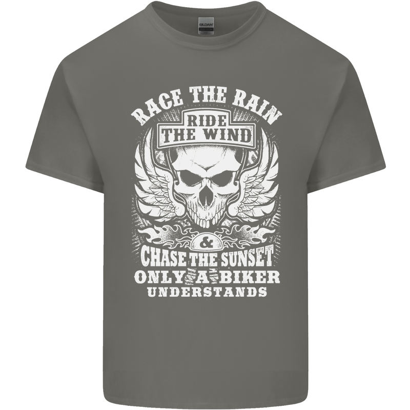 Race the Wind Biker Motorcycle Motorbike Kids T-Shirt Childrens Charcoal