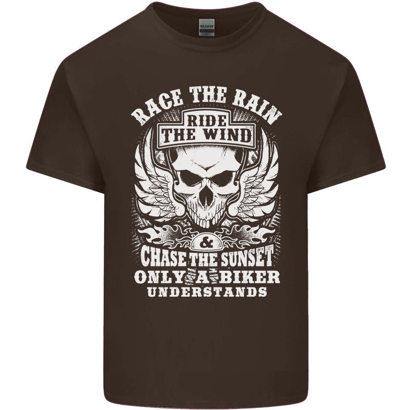 Race the Wind Biker Motorcycle Motorbike Kids T-Shirt Childrens Chocolate