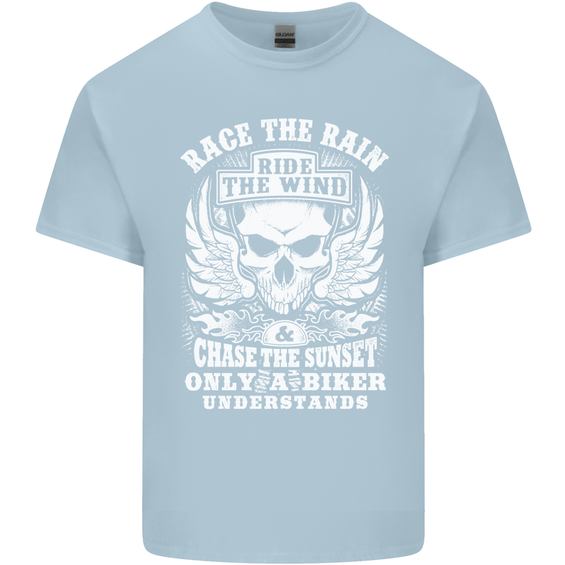 Race the Wind Biker Motorcycle Motorbike Kids T-Shirt Childrens Light Blue