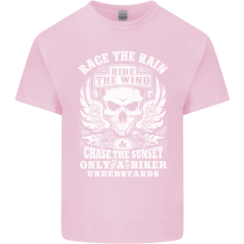 Race the Wind Biker Motorcycle Motorbike Kids T-Shirt Childrens Light Pink