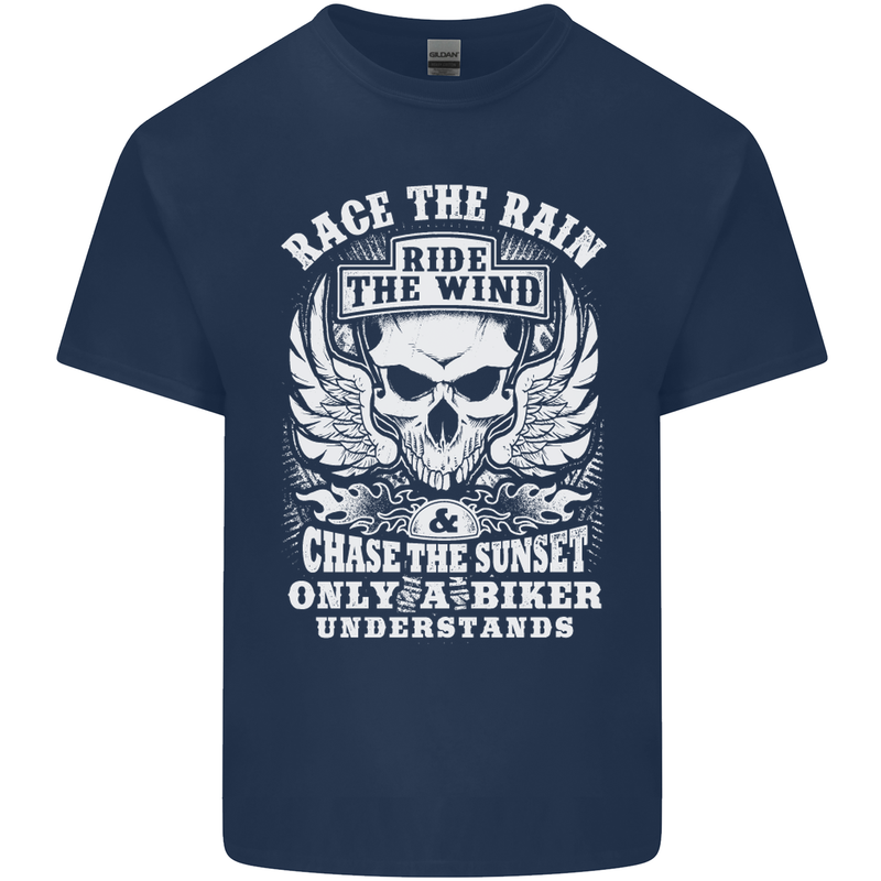 Race the Wind Biker Motorcycle Motorbike Kids T-Shirt Childrens Navy Blue
