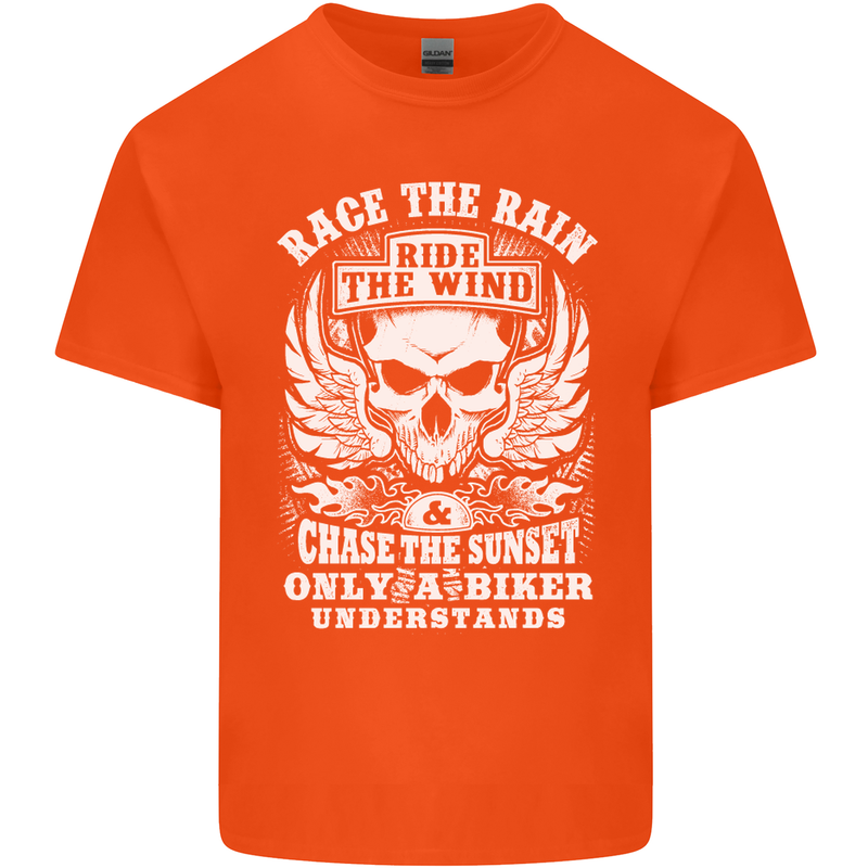 Race the Wind Biker Motorcycle Motorbike Kids T-Shirt Childrens Orange