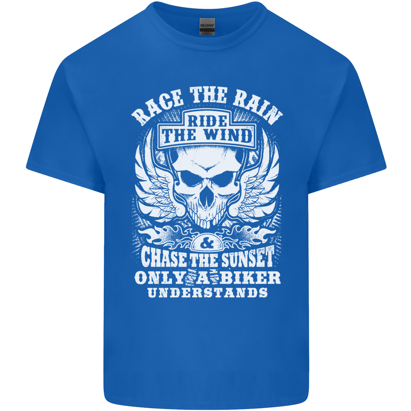 Race the Wind Biker Motorcycle Motorbike Kids T-Shirt Childrens Royal Blue
