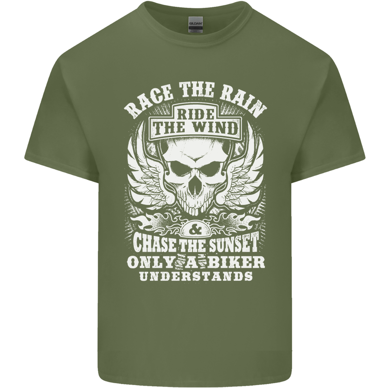 Race the Wind Biker Motorcycle Motorbike Mens Cotton T-Shirt Tee Top Military Green