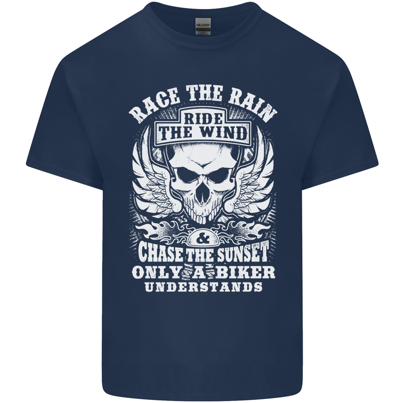 Race the Wind Biker Motorcycle Motorbike Mens Cotton T-Shirt Tee Top Navy Blue