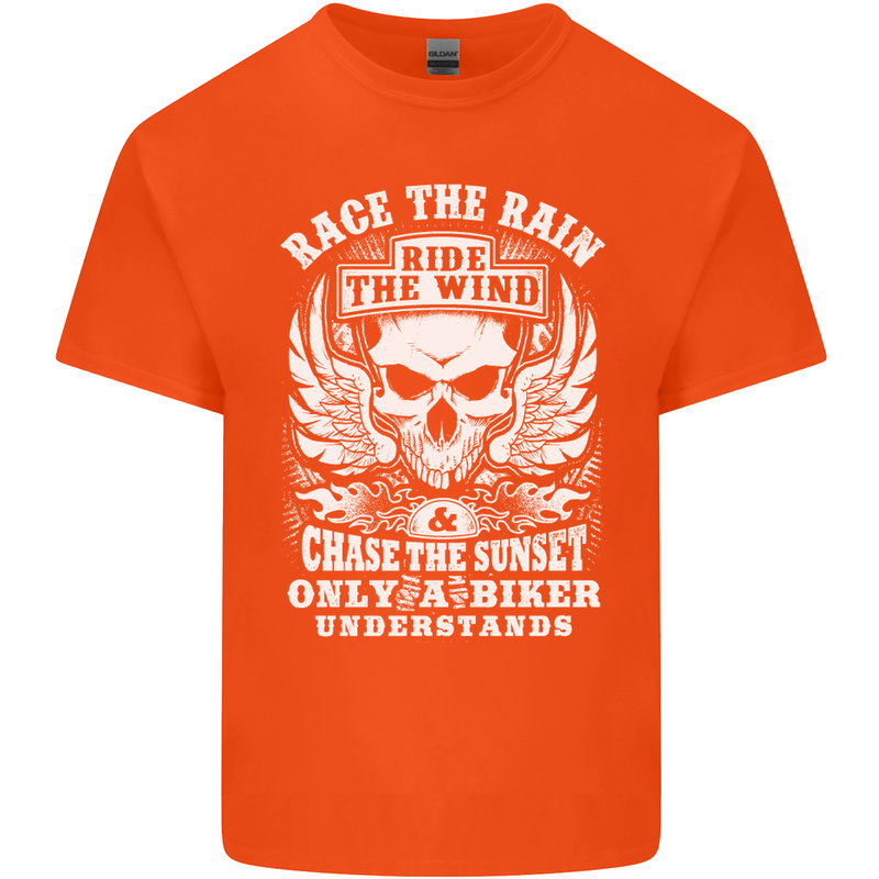 Race the Wind Biker Motorcycle Motorbike Mens Cotton T-Shirt Tee Top Orange