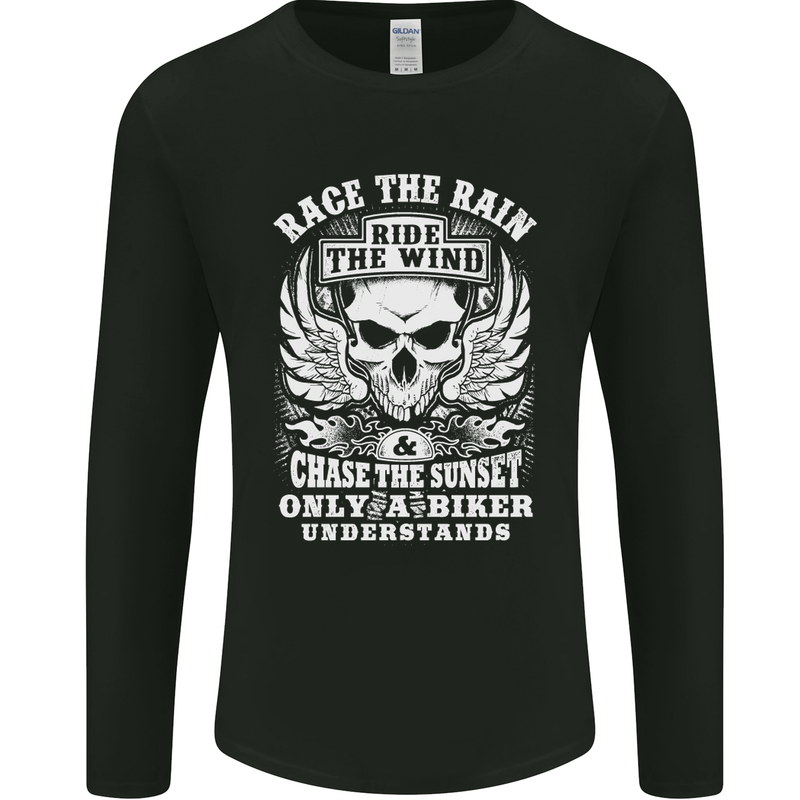 Race the Wind Biker Motorcycle Motorbike Mens Long Sleeve T-Shirt Black
