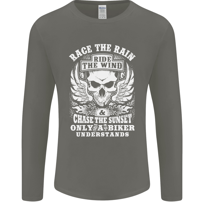 Race the Wind Biker Motorcycle Motorbike Mens Long Sleeve T-Shirt Charcoal
