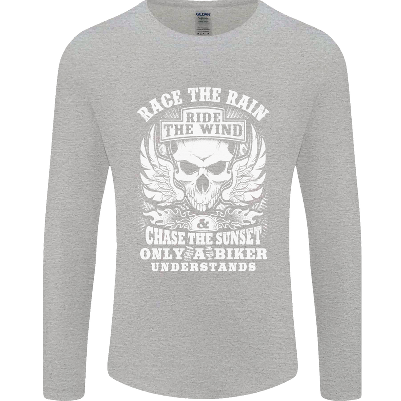 Race the Wind Biker Motorcycle Motorbike Mens Long Sleeve T-Shirt Sports Grey