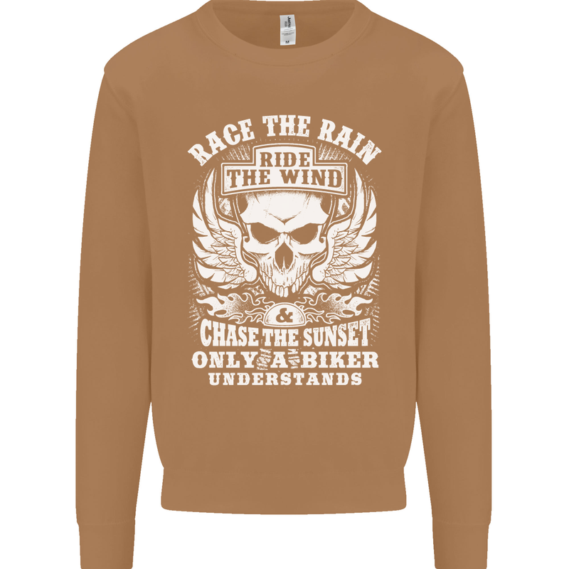 Race the Wind Biker Motorcycle Motorbike Mens Sweatshirt Jumper Caramel Latte