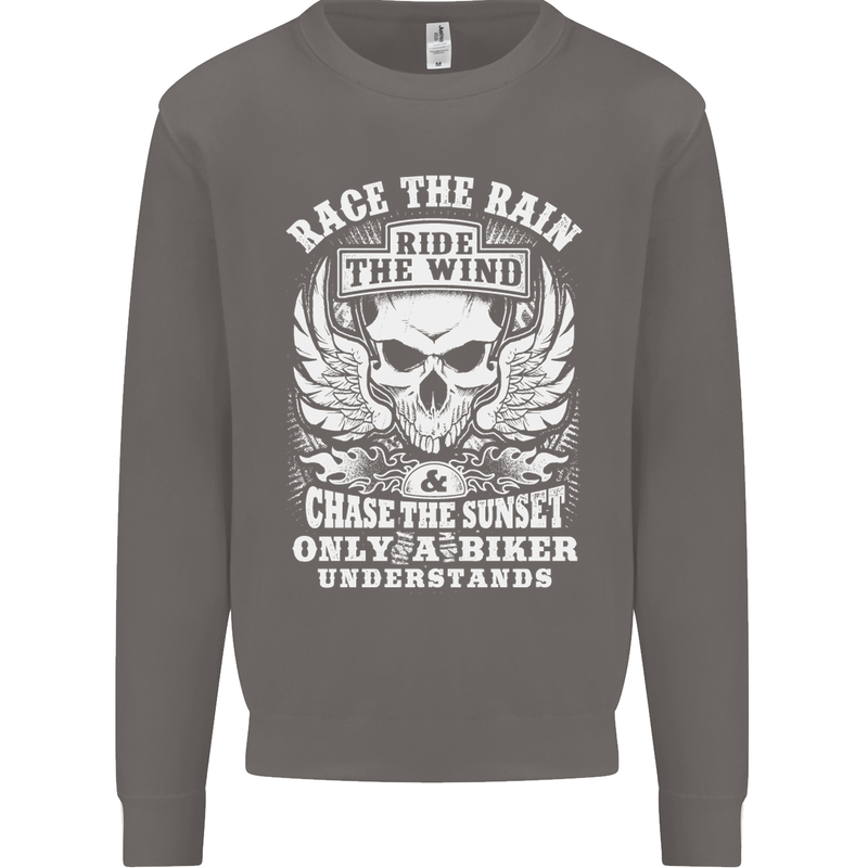 Race the Wind Biker Motorcycle Motorbike Mens Sweatshirt Jumper Charcoal