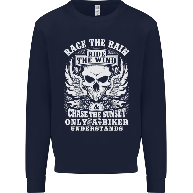 Race the Wind Biker Motorcycle Motorbike Mens Sweatshirt Jumper Navy Blue
