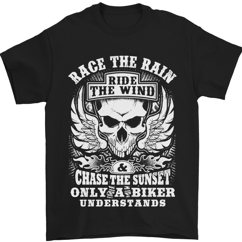 Race the Wind Biker Motorcycle Motorbike Mens T-Shirt Cotton Gildan Black