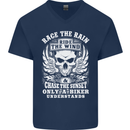 Race the Wind Biker Motorcycle Motorbike Mens V-Neck Cotton T-Shirt Navy Blue