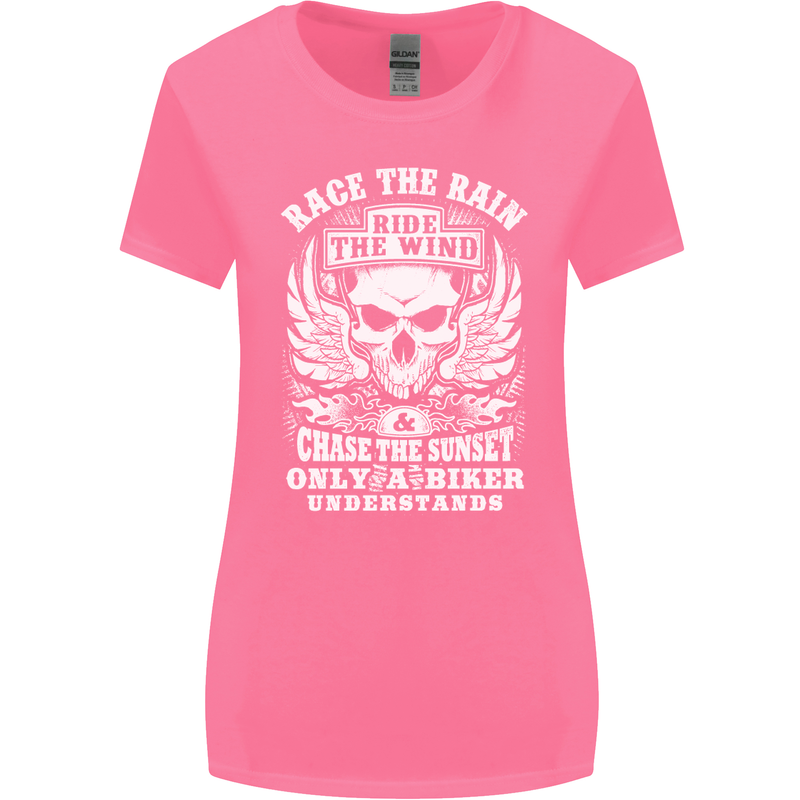 Race the Wind Biker Motorcycle Motorbike Womens Wider Cut T-Shirt Azalea