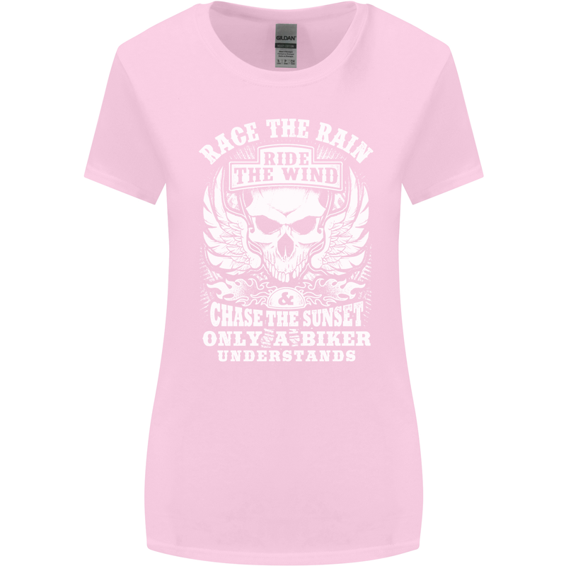 Race the Wind Biker Motorcycle Motorbike Womens Wider Cut T-Shirt Light Pink