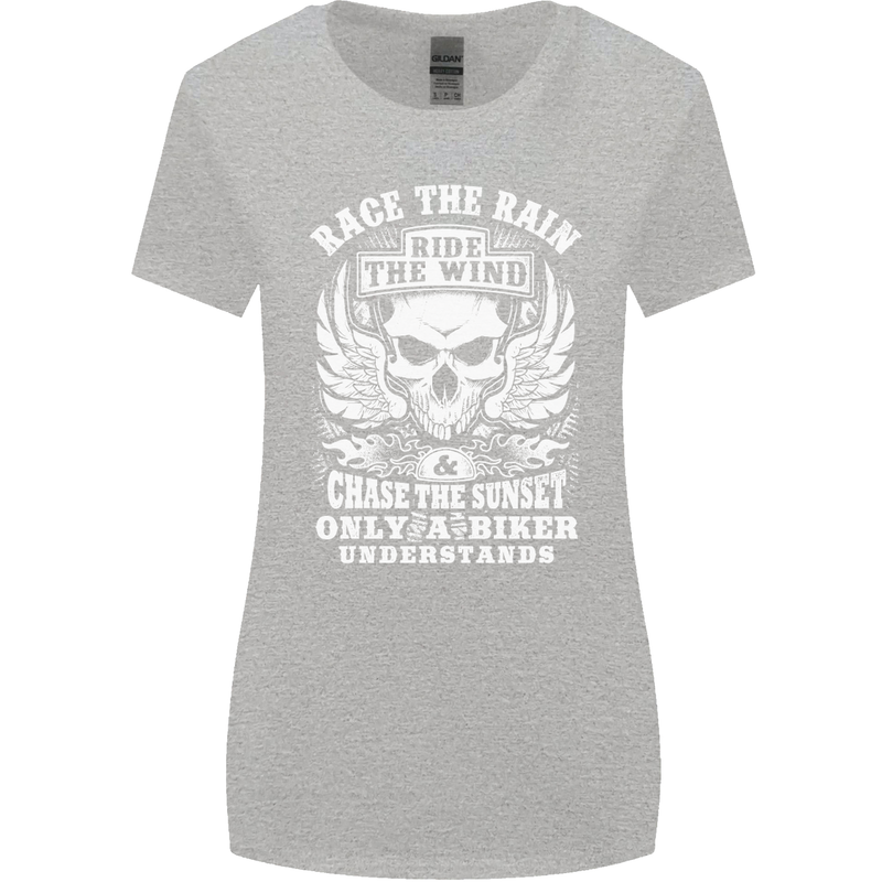 Race the Wind Biker Motorcycle Motorbike Womens Wider Cut T-Shirt Sports Grey