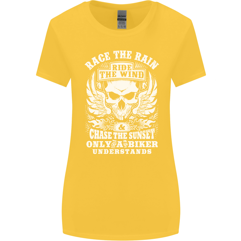 Race the Wind Biker Motorcycle Motorbike Womens Wider Cut T-Shirt Yellow