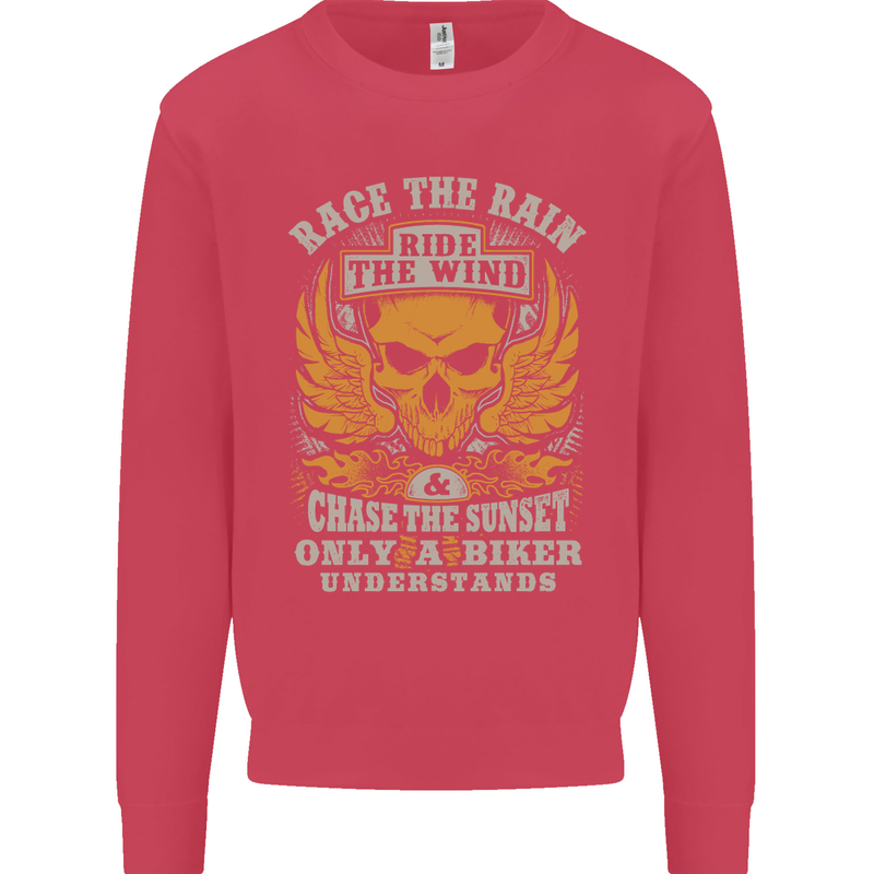 Race the Wind Motorbike Motorcycle Biker Kids Sweatshirt Jumper Heliconia