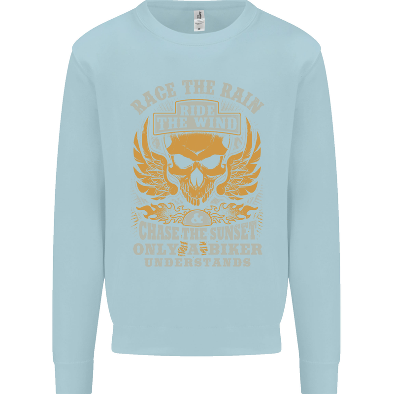Race the Wind Motorbike Motorcycle Biker Kids Sweatshirt Jumper Light Blue