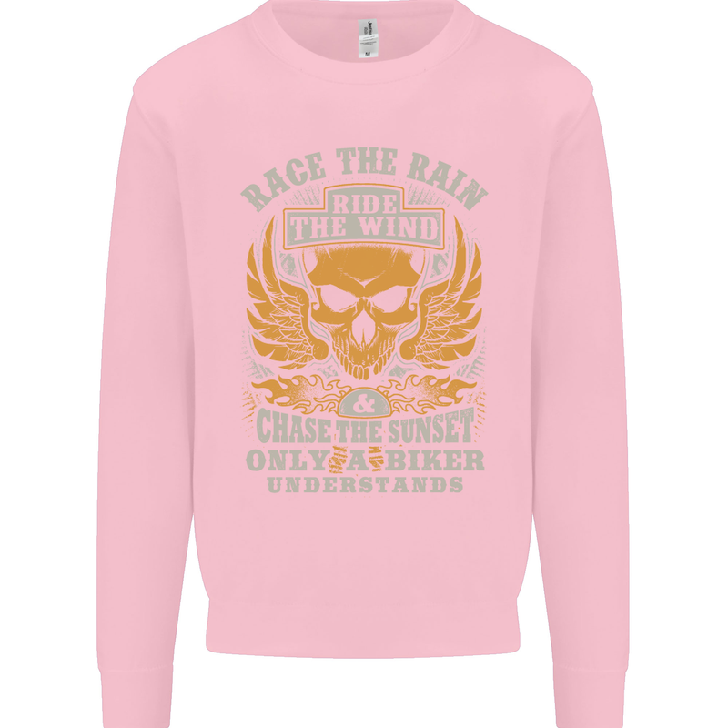 Race the Wind Motorbike Motorcycle Biker Kids Sweatshirt Jumper Light Pink